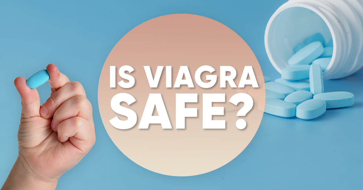 picture of Viagra bottle and tablets with a headline saying Is Viagra Safe